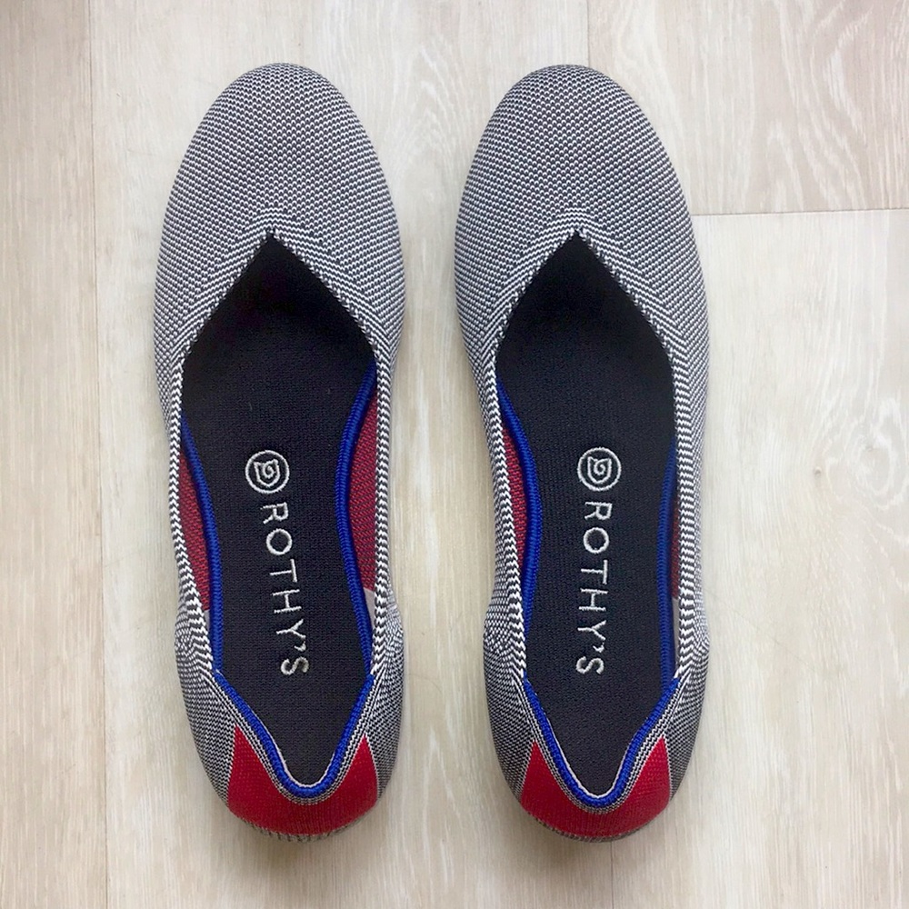 NIB ROTHYS GREY and WHITE WEAVE with a CHERRY RIBBON at the heel - discontinued